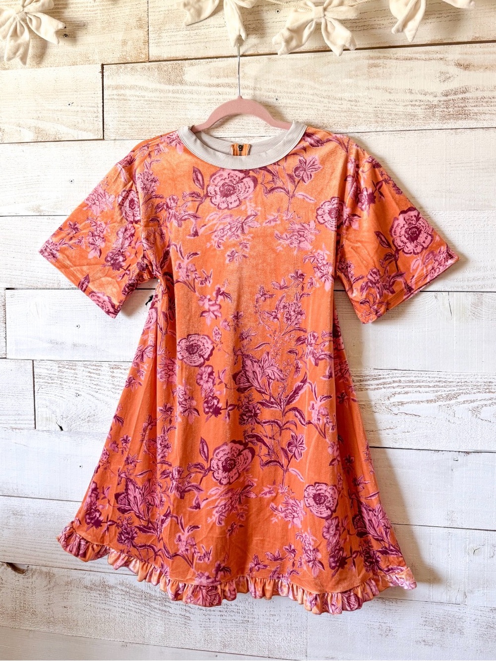 Orange Floral Ruffle Hem Tunic Dress